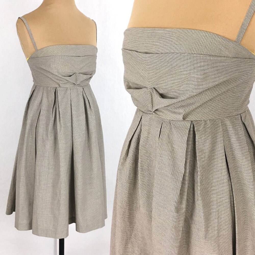 Sleeveless Pleated Micro Check Dress